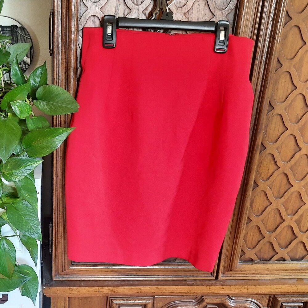 Vintage 90s Structured Shift Pencil Wool Skirt - Red, Size S - Picture 2 of 16